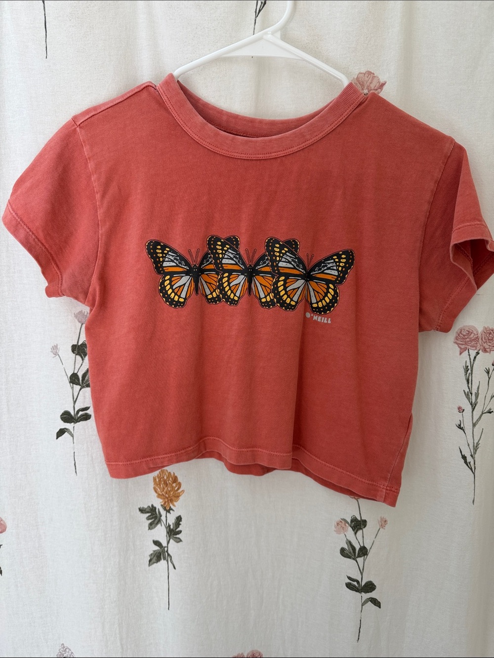 Tilly's Coral Butterfly Row Crop Tee